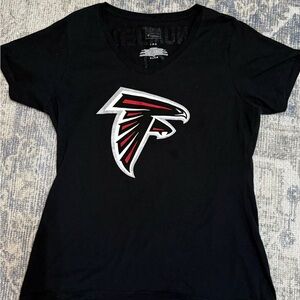 Fanatics Black V-Neck Falcons Logo Tee with Red & White Accent